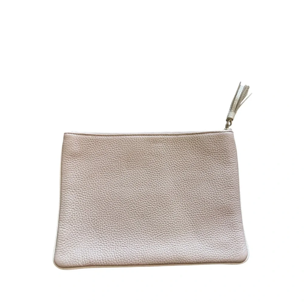 Kate Spade New York Pebbled Leather Tassel Zip Clutch Bag‎ Blush Pink Gold Logo